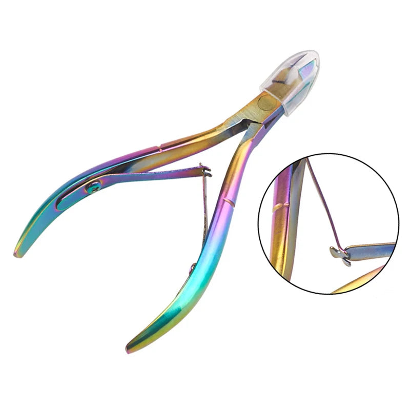 Rainbow Stainless Steel Nail Cuticle Pusher Tweezer Nail Art Files UV Gel Polish Remove Manicure Care Groove Clean Tool
