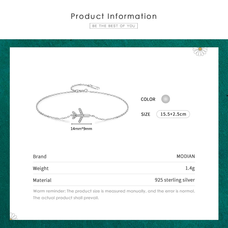 Modian Fashion Clear CZ Aircraft Bracelet Solid 925 Sterling Silver Charm Chain Exquisite Bracelets For Women Girls Jewelry Gift