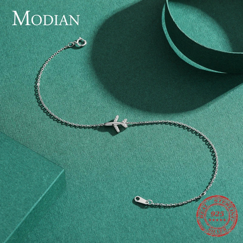 Modian Fashion Clear CZ Aircraft Bracelet Solid 925 Sterling Silver Charm Chain Exquisite Bracelets For Women Girls Jewelry Gift