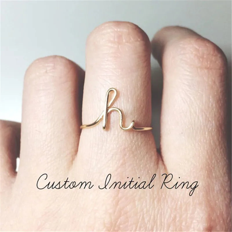 Fashion Golden Silver Color A-Z 26 Letter Initial Name Unisex Ring For Women Men Finger Rings Jewelry Wholesale