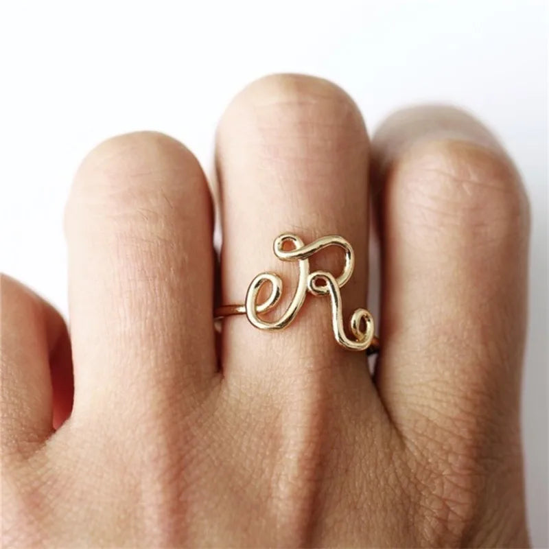 Fashion Golden Silver Color A-Z 26 Letter Initial Name Unisex Ring For Women Men Finger Rings Jewelry Wholesale