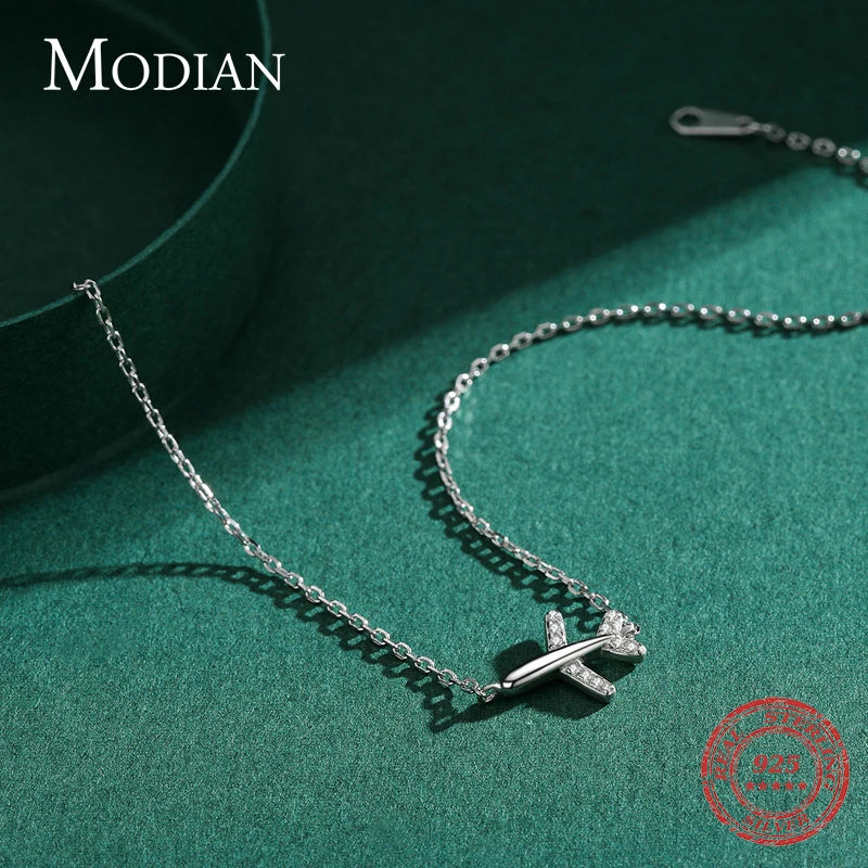 Modian Fashion Clear CZ Aircraft Bracelet Solid 925 Sterling Silver Charm Chain Exquisite Bracelets For Women Girls Jewelry Gift