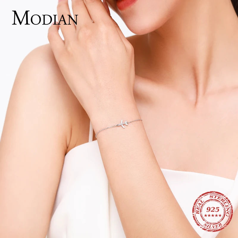 Modian Fashion Clear CZ Aircraft Bracelet Solid 925 Sterling Silver Charm Chain Exquisite Bracelets For Women Girls Jewelry Gift
