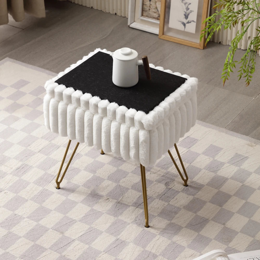 Chic Faux Fur Vanity Stool With Storage - Soft, Comfortable Ottoman Chair For Makeup & Relaxation With Ottoman Chair For Vanity