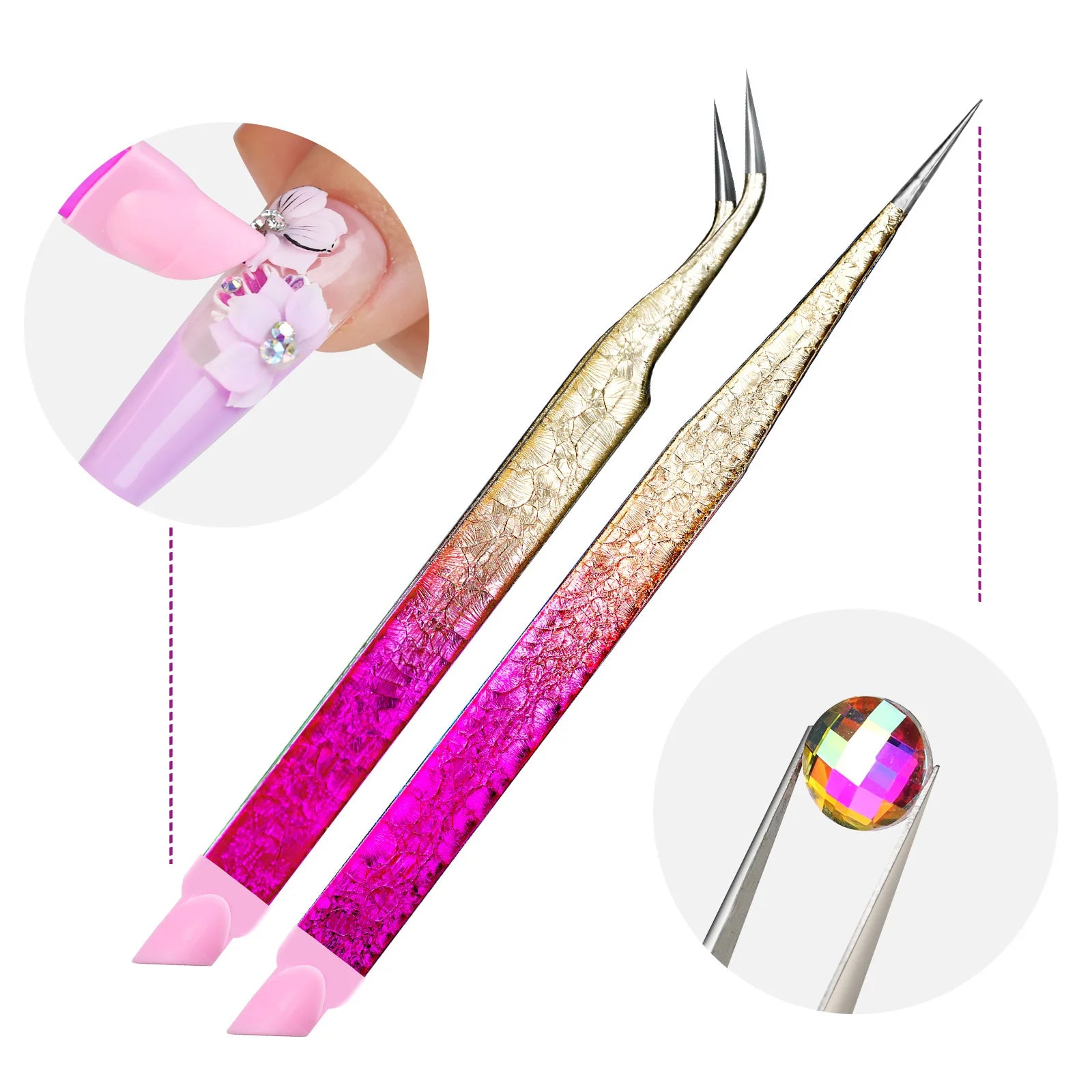 Multi-Purpose Eyelash Extension Tweezers – For False Eyelashes, Nail Stickers & Rhinestones, with Silicone Cushion Tip