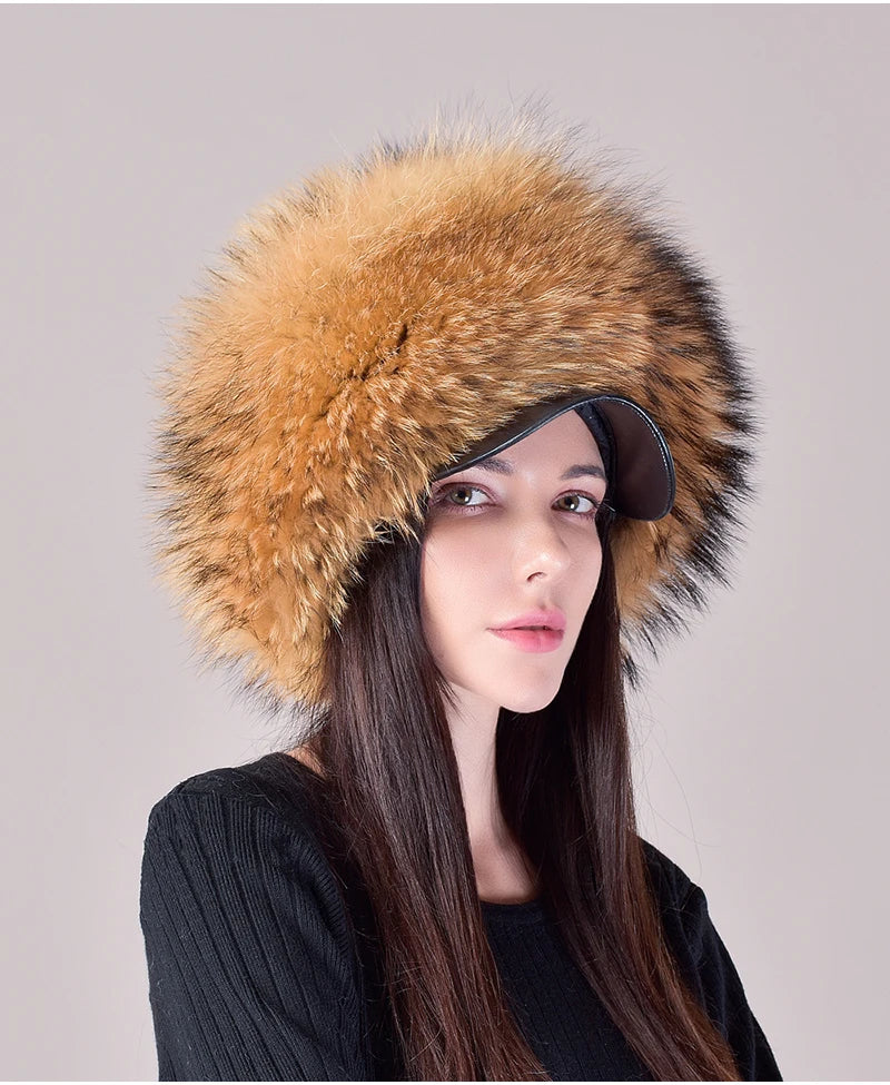 2025 New Fashion Earflap Hat Winter Women's Hat Real Fox Fur Hats Headgear Russian Girls Real Fox Fur Beanies Cap