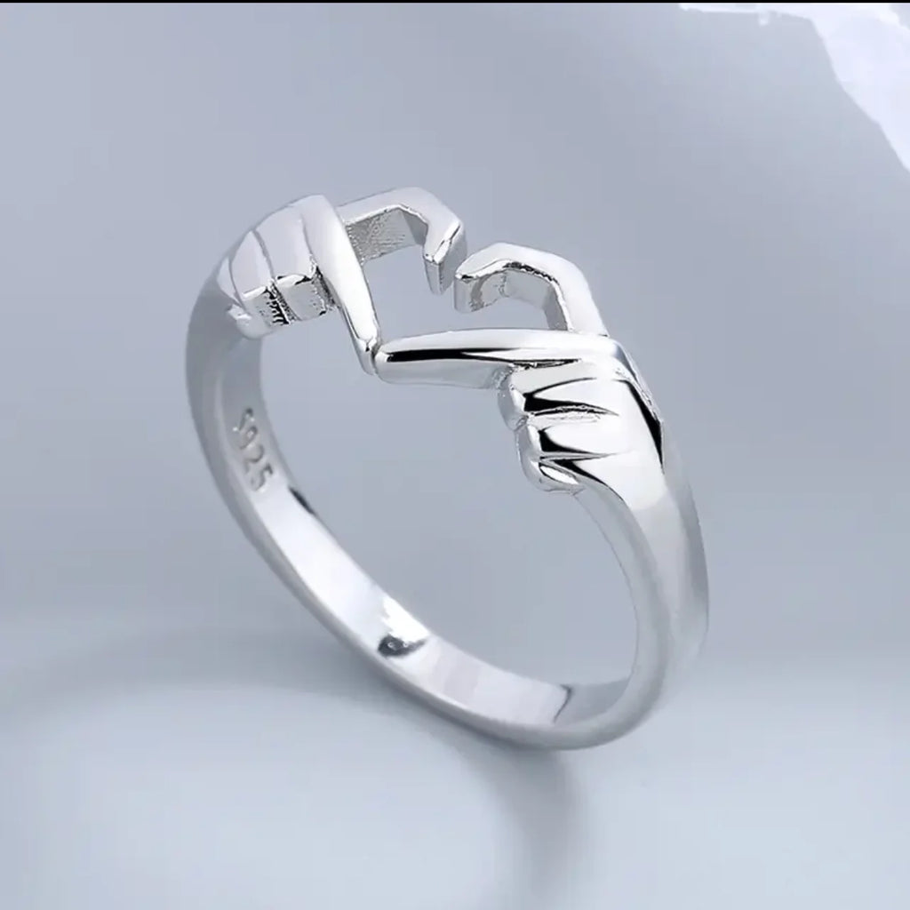 925 Sterling Silver Rings For Women Men Fine Jewelry Finger Adjustable Open Hug Heart Ring For Party Birthday Gift