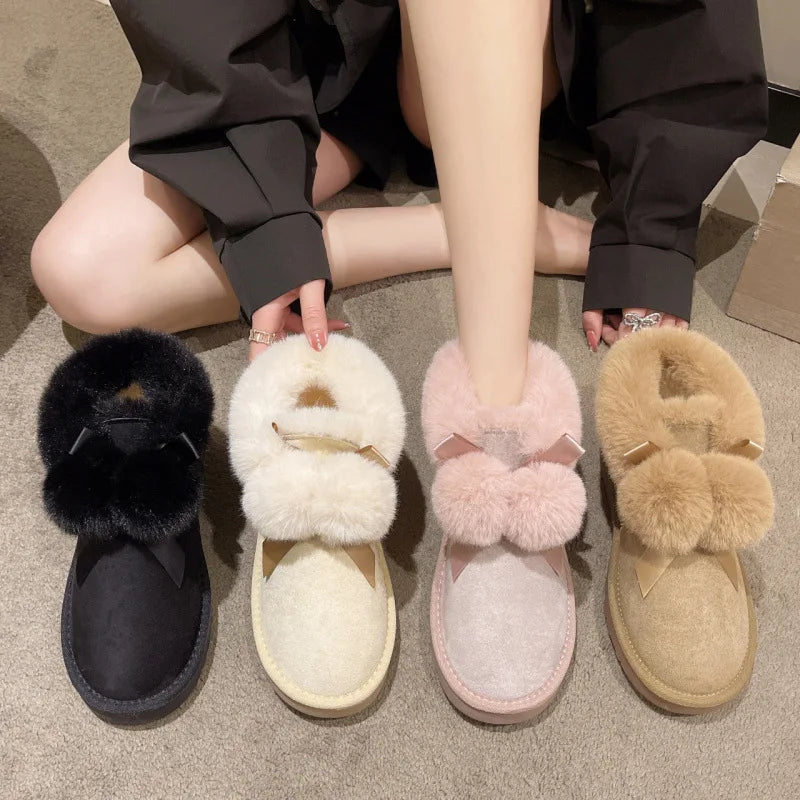 Snow boots women's autumn and winter 2025 explosion new cute hairball piled thickened bread shoes warm cotton shoes
