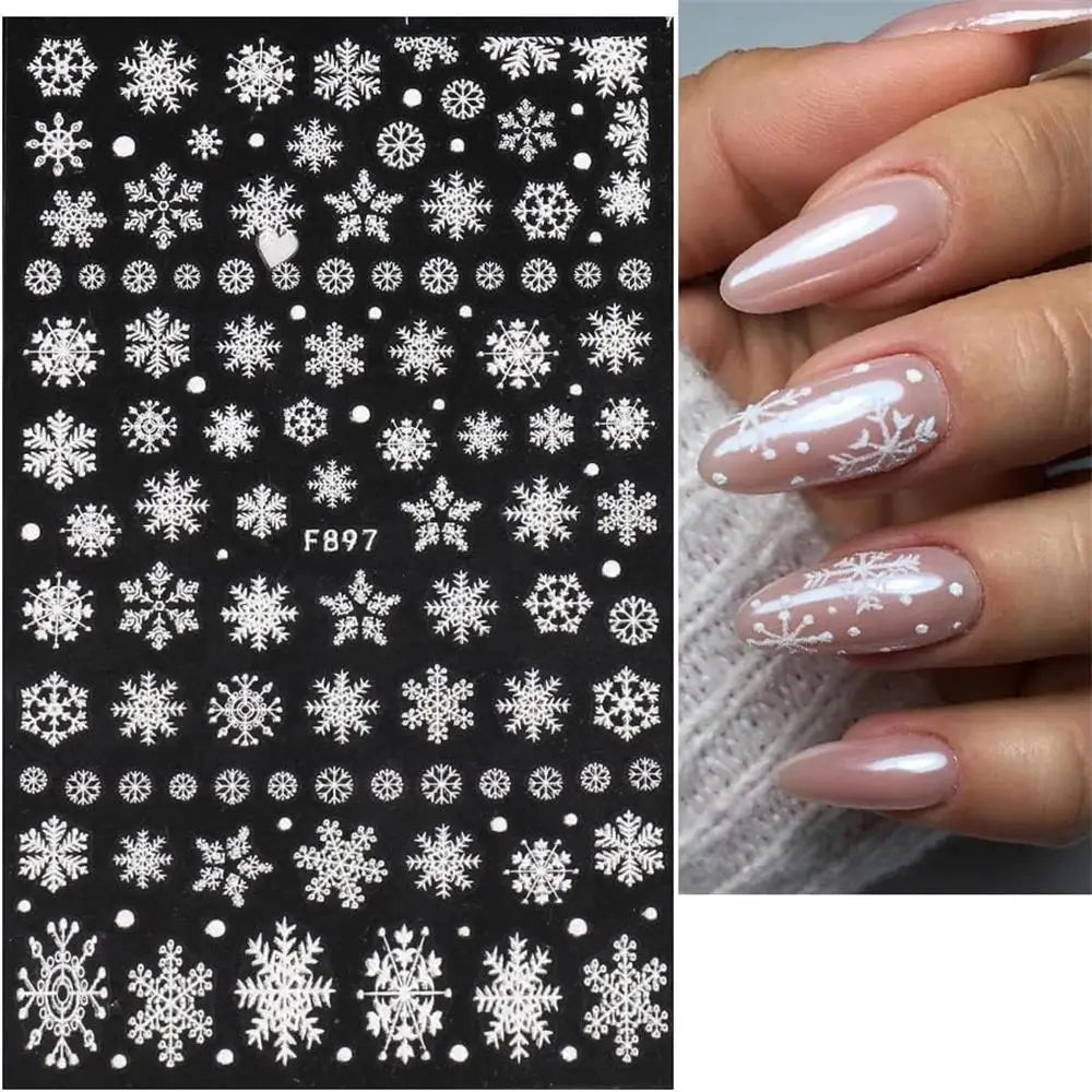 New Winter Snowflake Nail Stickers, White Snow Christmas New Year Self-Adhesive Nail Decals, DIY Nail Art Decor