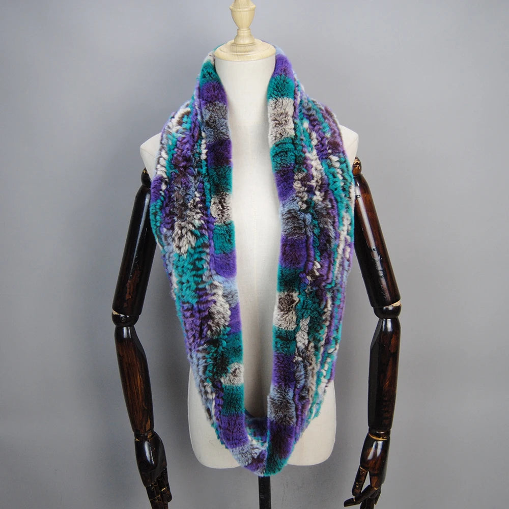 2025 Hot Sale Women New Real Fur Scarf Circle Long Real Fur Scarves Winter Warm Street Fashion Rex Rabbit Fur Muffler