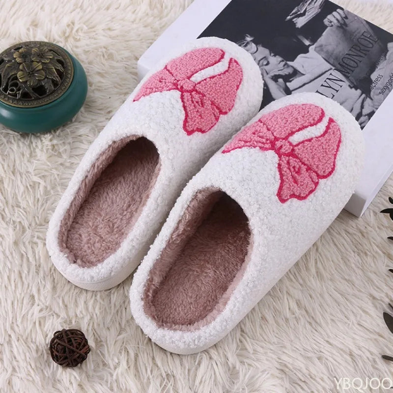 Leisure comfortable autumn winter pink bow cotton slippers warm slippers indoor thick slippers