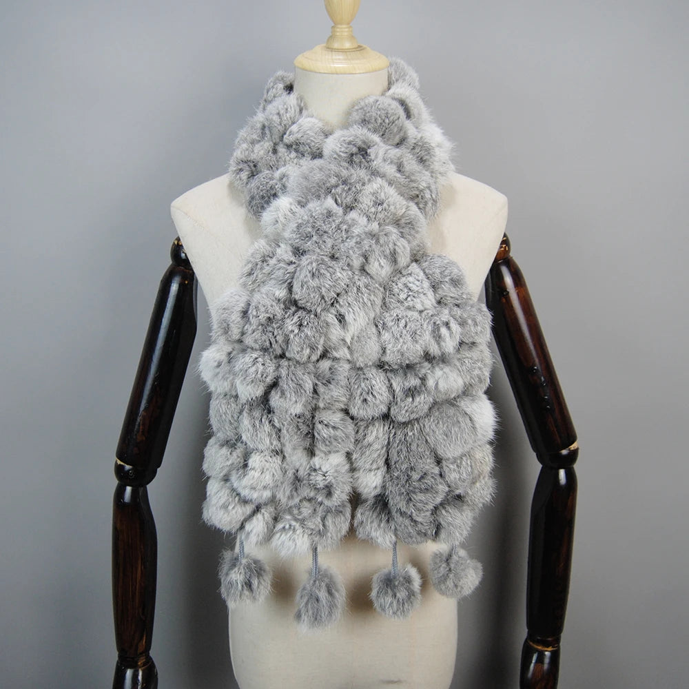 Women Winter Warm Real Rabbit Fur Scarf Hot Sale Natural Rabbit Fur Muffler 2025 Lady 100% Genuine Fur Scarves Wholesale Retail