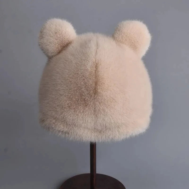 Winter Luxury Faux Mink Fur Beanies Caps Women's Earmuffs Fashion Warm Cap Berets Faux Mink Fur Brim 2025 Fashion Warmer Cap