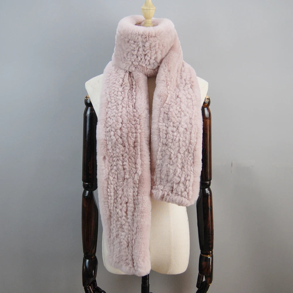 New Style Women Real Fur Scarf High Quality Luxury Long Natural Rex Rabbit Fur Scarf Thick Warm Winter Fashion Brand Fur Muffler