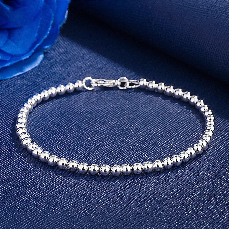 925 Sterling Silver Charm Bracelet for Women 4mm Beads Chain Popular Brands Jewelry Wedding Party Christmas Gifts