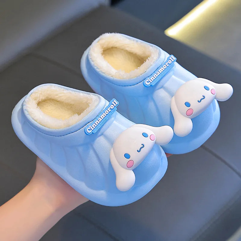 Cartoon Winter Warm Cotton Home Floor Waterproof Slippers Antislip Family Shoes In Door Cute Sweet Kuromi Hello Kitty Size 24-41
