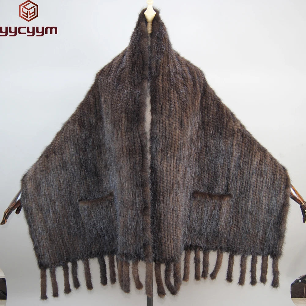 Long Style Winter Real Natural Mink Fur Scarf Lady 100% Natural Real Mink Fur Shawl Women Knitted Real Mink Fur Pashmina Scarves