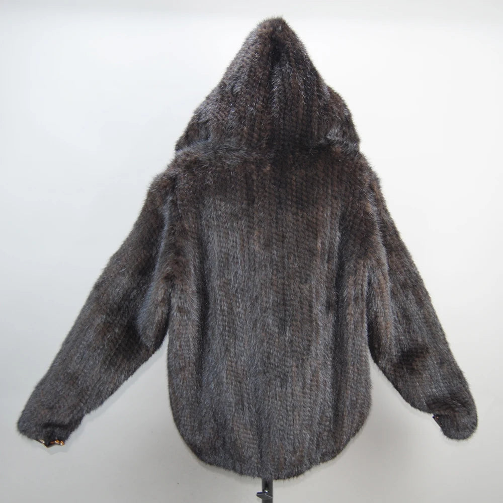 New Style Women Genuine Mink Fur Jacket Coat Winter Warm Fashion Casual Real Fur Coat Lady Warm Soft Knitted Mink Fur Outwear