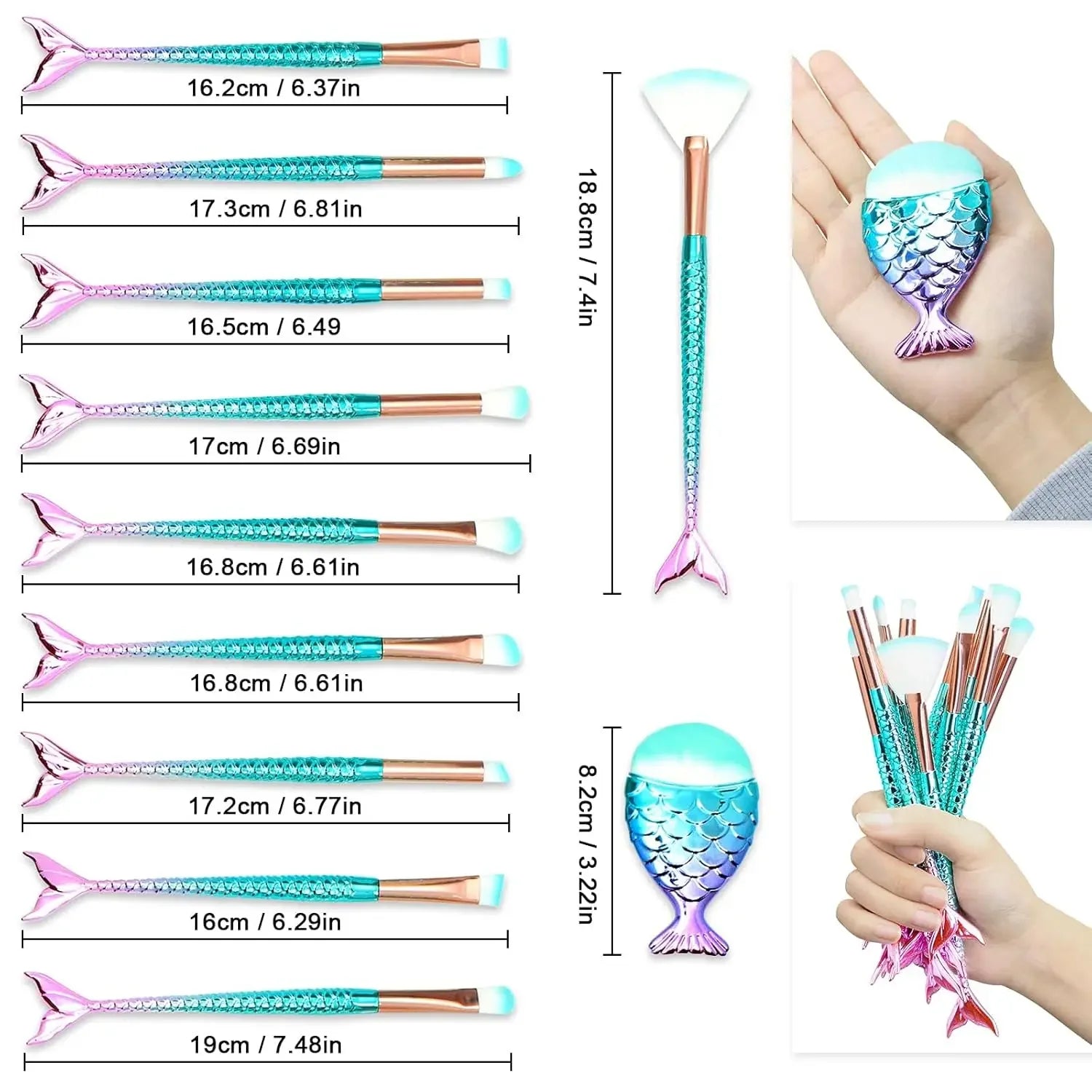 10/11-Piece Mermaid Makeup Brush Set – Creative & Cute Cosmetic Kit for Girls, Perfect Birthday Gift