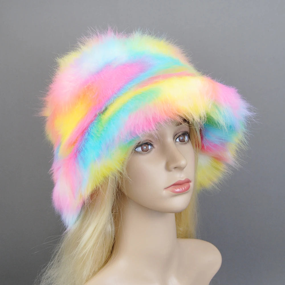 New Style Brand Fake Fox Fur Hats Super Soft Women Winter Hat Cotton Lining Warm Russian Fashion Ski Beanies Plush Solid Color