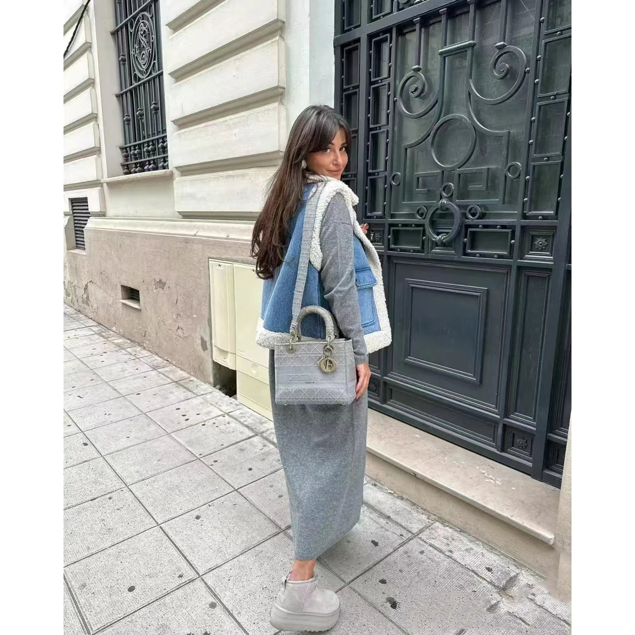 2025 women's new autumn and winter jeans do old wash and cashmere lamb vest women's top clip coat