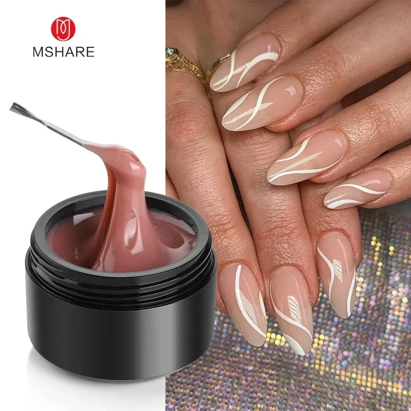 MSHARE 50ml Natural Nails Gel Builder Nalil Self Leveling Gel for Nail Extension Pink Shade UV Led Gel Hema Tpo Free Gel