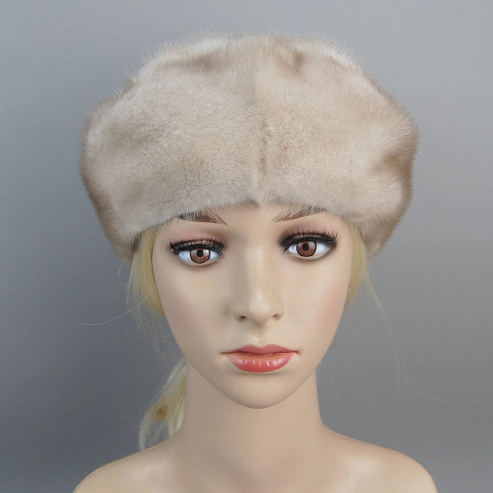 Women winter fur hats real mink fur hat thick knitted berets Russia new arrival fashion good quality female casual caps