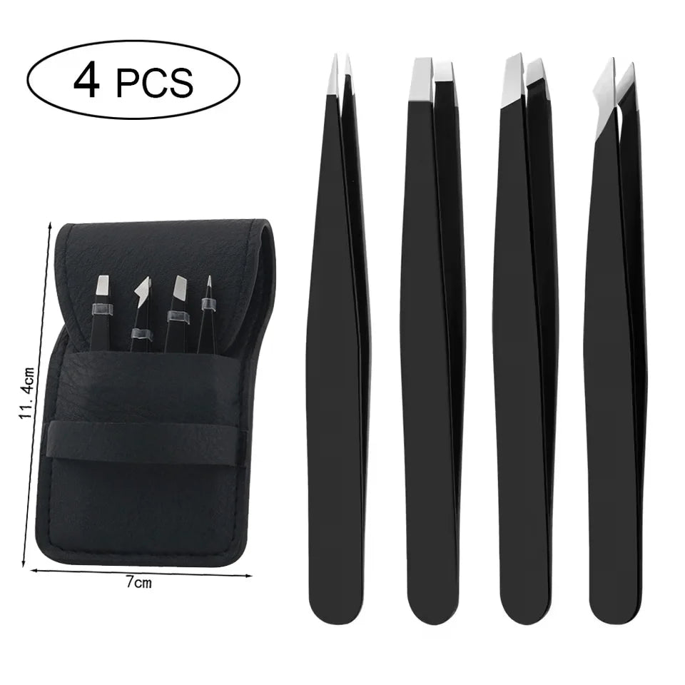 5-Piece Stainless Steel Beauty Tweezers Set Professional Eyebrow Eyelash & Fine Hair Removal Makeup Tools