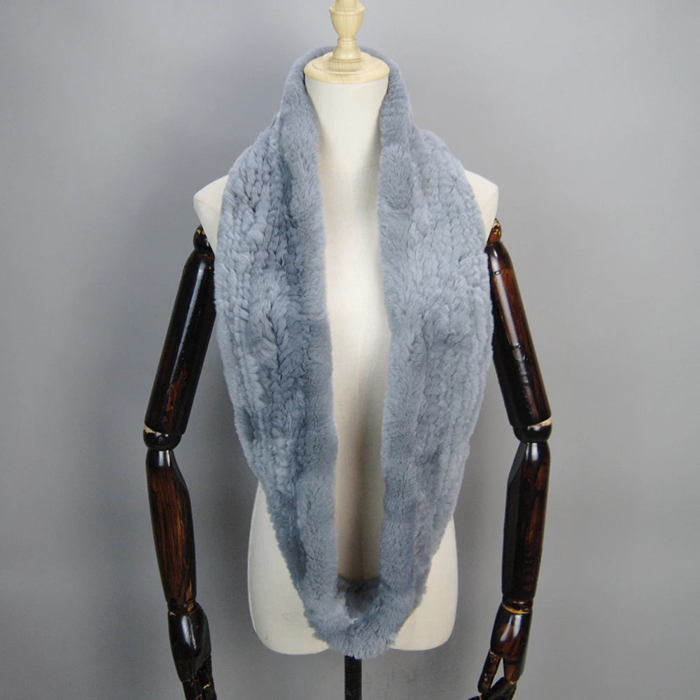 2025 Hot Sale Women New Real Fur Scarf Circle Long Real Fur Scarves Winter Warm Street Fashion Rex Rabbit Fur Muffler