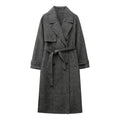 2025 new women's wool blend lapel with belt double breasted woolen coat coat women's trench coat