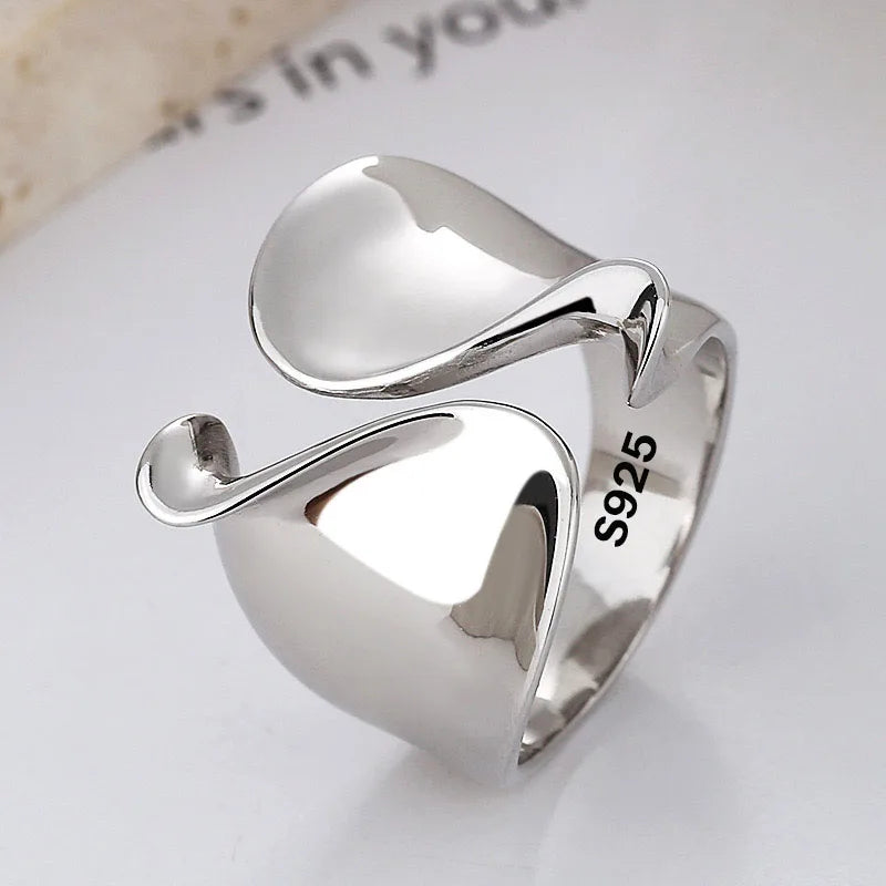 925 Sterling Silver Rings for Women Couple Minimalist Handmade Simple BIg Ring Party Jewelry Gift Prevent Allergy