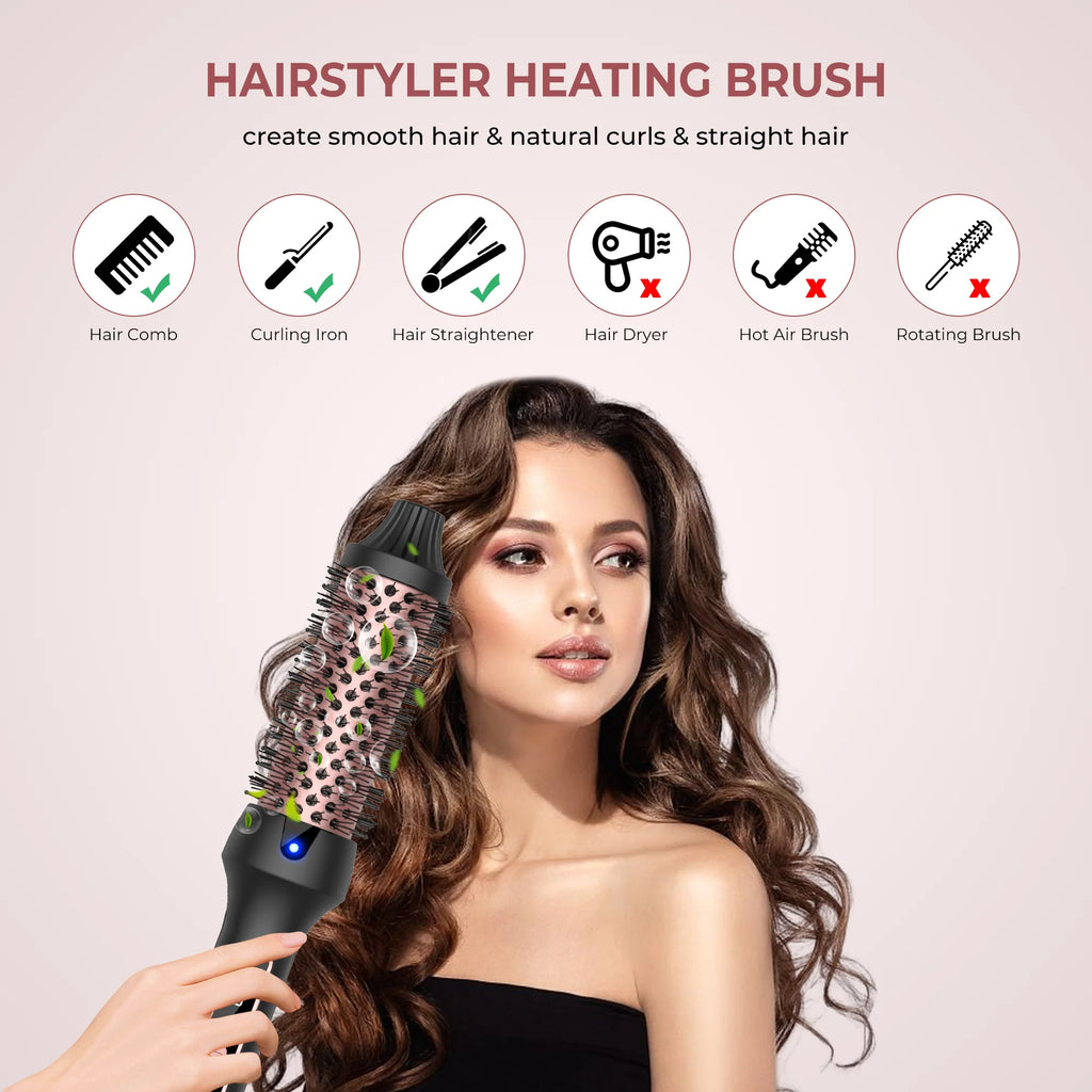1.5 Inch Thermal Brush Create Loose & Volume Curls Heated Curling Iron Brush 9 Heat Settings Ionic Hair Curler Curling Comb