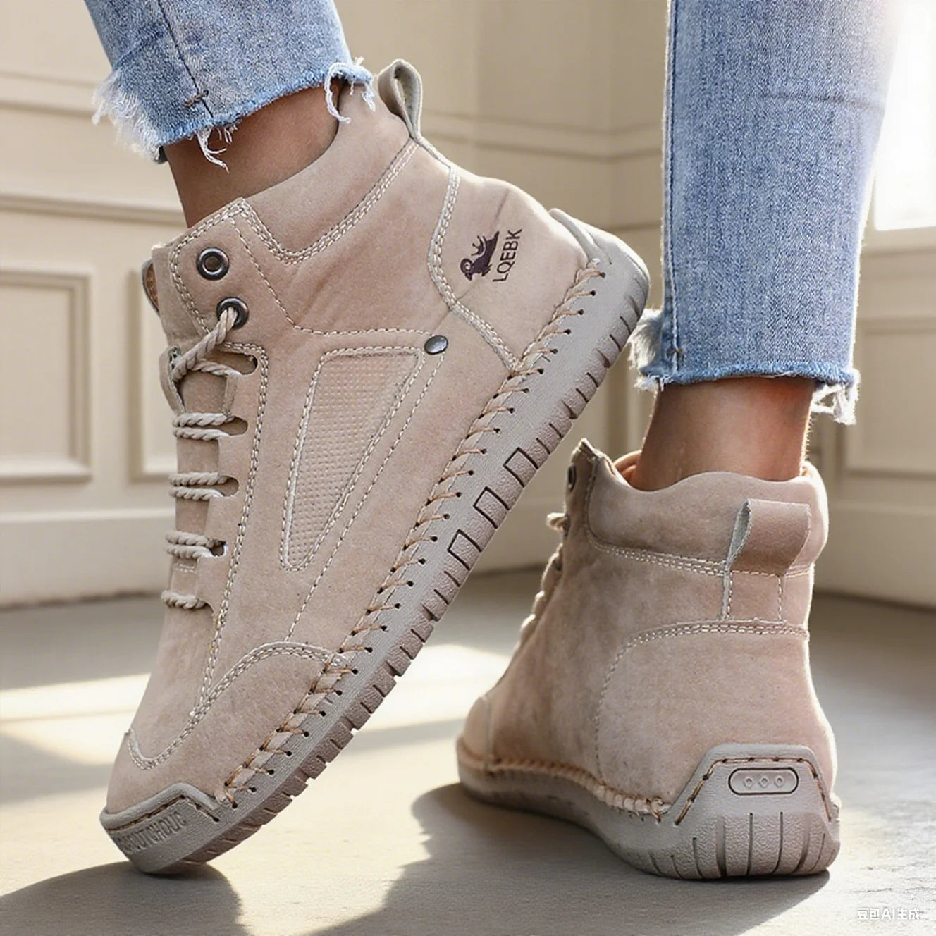 Shoes for Women Large Size Leather Boots Fashion Women's Ankle Boots Handmade Stitching New Flat Casual Shoes New Sneakers Women
