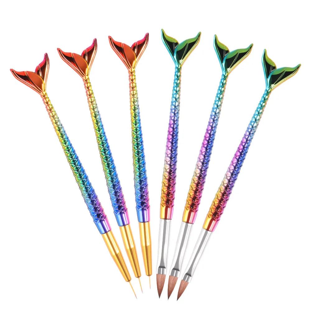 6-Piece New Mermaid Nail Art Brush Set, Professional Nail Painting Tools for Drawing/Outlining/Flower Designs/Carving