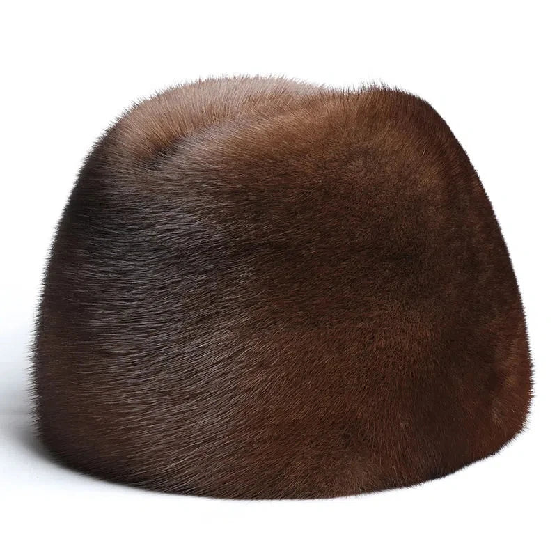 New Sale Luxury Winter Man Top Real Mink Fur Bomber Hat Male Genuine Marten Head Warm Black/Brown Caps Best Gift For Dad Gorras