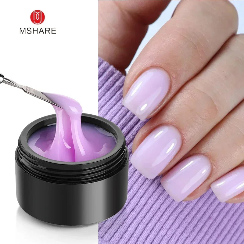 MSHARE 50ml Natural Nails Gel Builder Nalil Self Leveling Gel for Nail Extension Pink Shade UV Led Gel Hema Tpo Free Gel