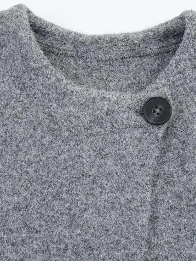 Women Autumn Winter New Knitted Sweater Coat Women Round Neck Pockets Single Button Solid Color Clothing Coat