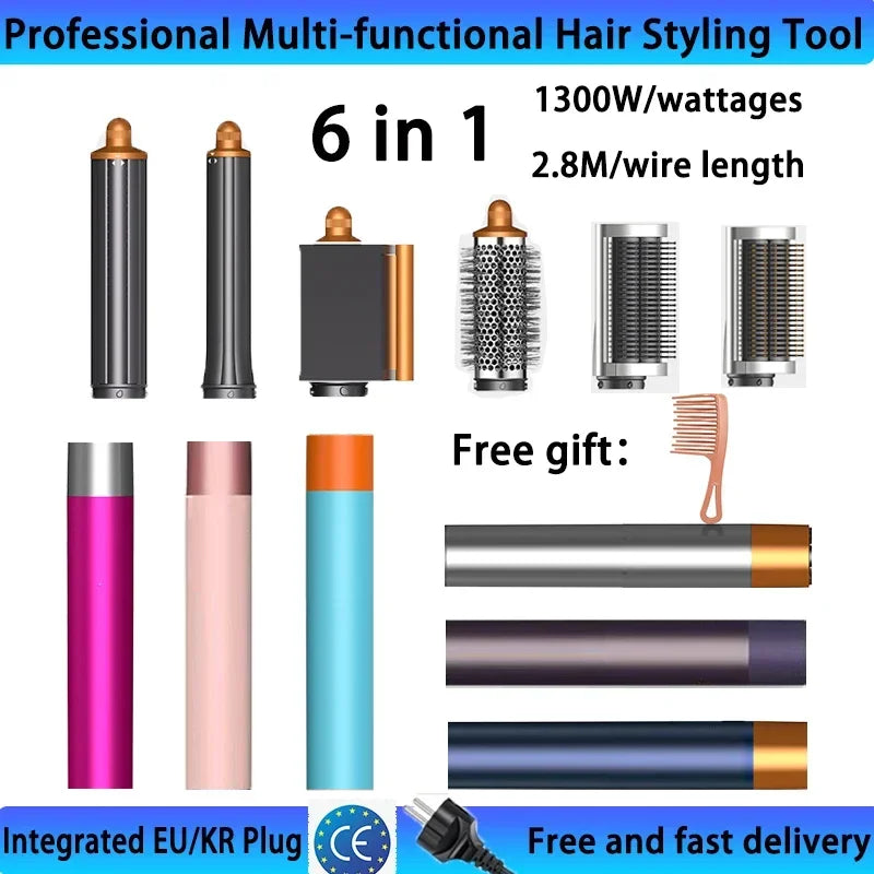 6IN1 Multi Hair Styler, 1300W High Power, Combines Drying, Straightening and Curling Functions, Suitable for Home and Salon Use