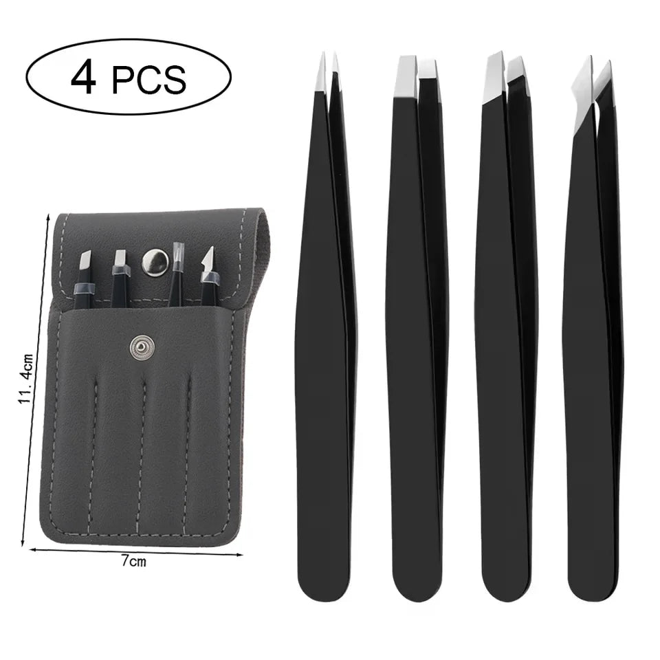 5-Piece Stainless Steel Beauty Tweezers Set Professional Eyebrow Eyelash & Fine Hair Removal Makeup Tools
