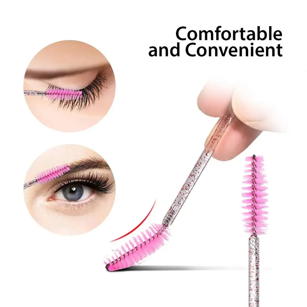 Disposable Eyelash Brush – Crystal Handle Portable Eyebrow & Lash Brush (50-100/Pack), Eyelash Extension Spiral Lash Comb