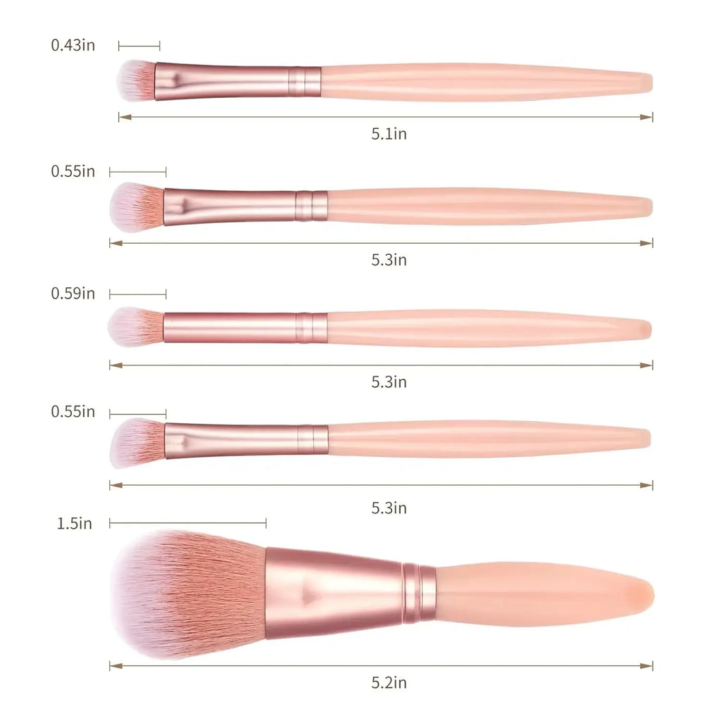 5-Piece Makeup Brush Set with Mirror, Travel Soft Bristle Loose Powder, Eyeshadow, and Blush Brush, Portable Makeup Brush Kit.