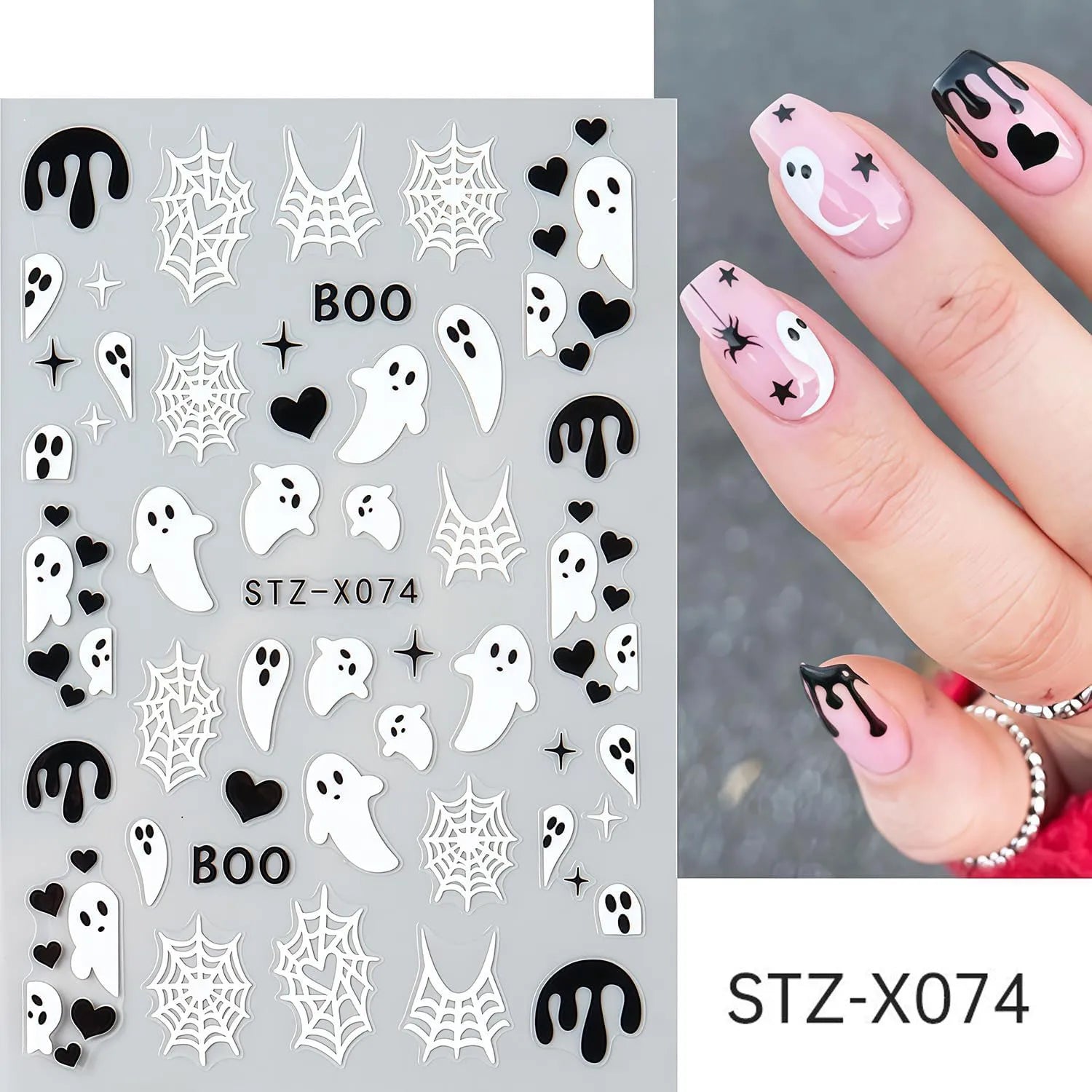 6 Halloween DIY Nail Stickers with 3D Self-Adhesive Nail Art Featuring Bats, Ghosts, and Pumpkins, Perfect for Party Decorations