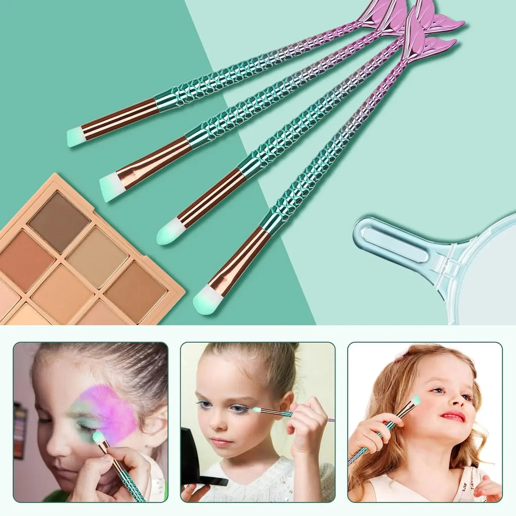 10/11-Piece Mermaid Makeup Brush Set – Creative & Cute Cosmetic Kit for Girls, Perfect Birthday Gift