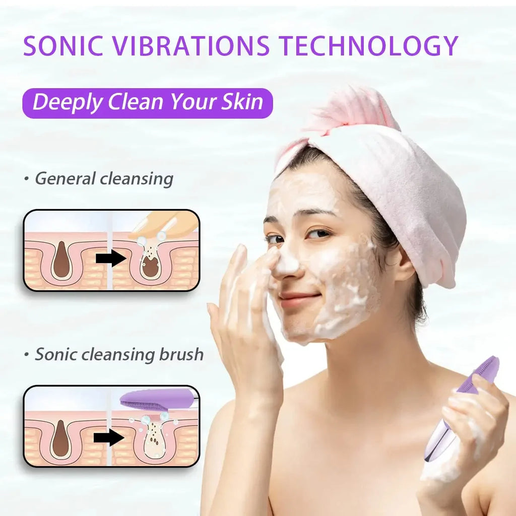 Facial Electric Silicone Cleansing Brush, Ultrasonic Vibration Massage Deep Cleansing Device, USB Rechargeable