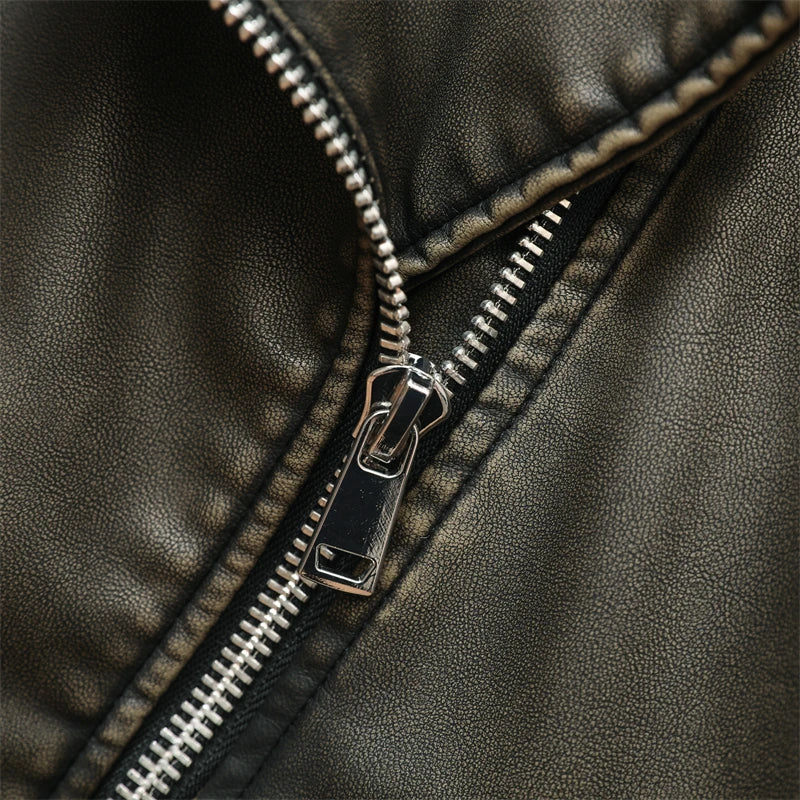 ladies 2025 new vintage do old washed leather imitation leather locomotive type PU jacket women's coat top