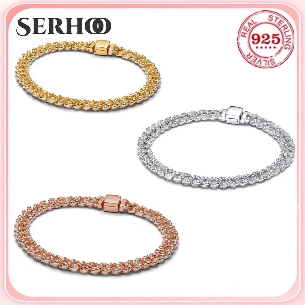 Hot selling 100% 925 sterling silver original sparkling eternal zircon charm ancient bracelet women's fine jewelry birthday gift