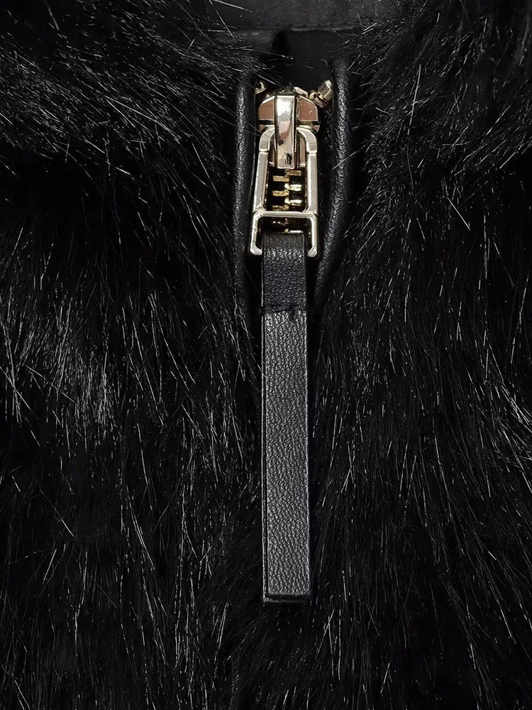 Women 2025 Winter New Hooded Short Faux Fur Jacket O Neck Women's Furry Jacket Long Sleeves Plush Coat Stylish Streetwear Top