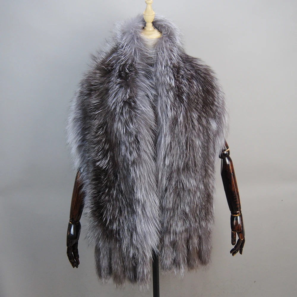 Genuine Real Fox Fur Collar Shawl 100% Natural Fox Scarf For Women Neck Warm Fur Muffler Real Fox Fur Big Scarves Female Wrap
