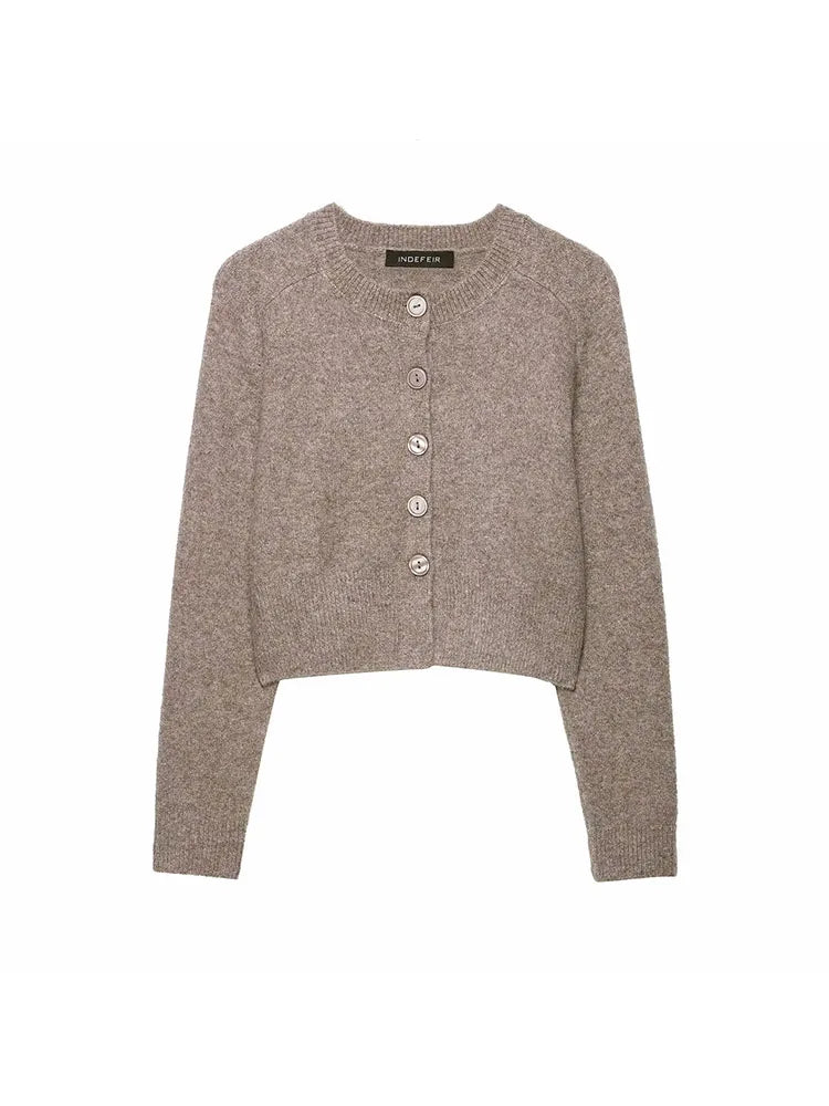 Women 2025 Autumn Basic Casual Short Cardigan Elegant Knitted Cardigans For Women Daily Ladylike Knitted Sweater Knitwear Coat