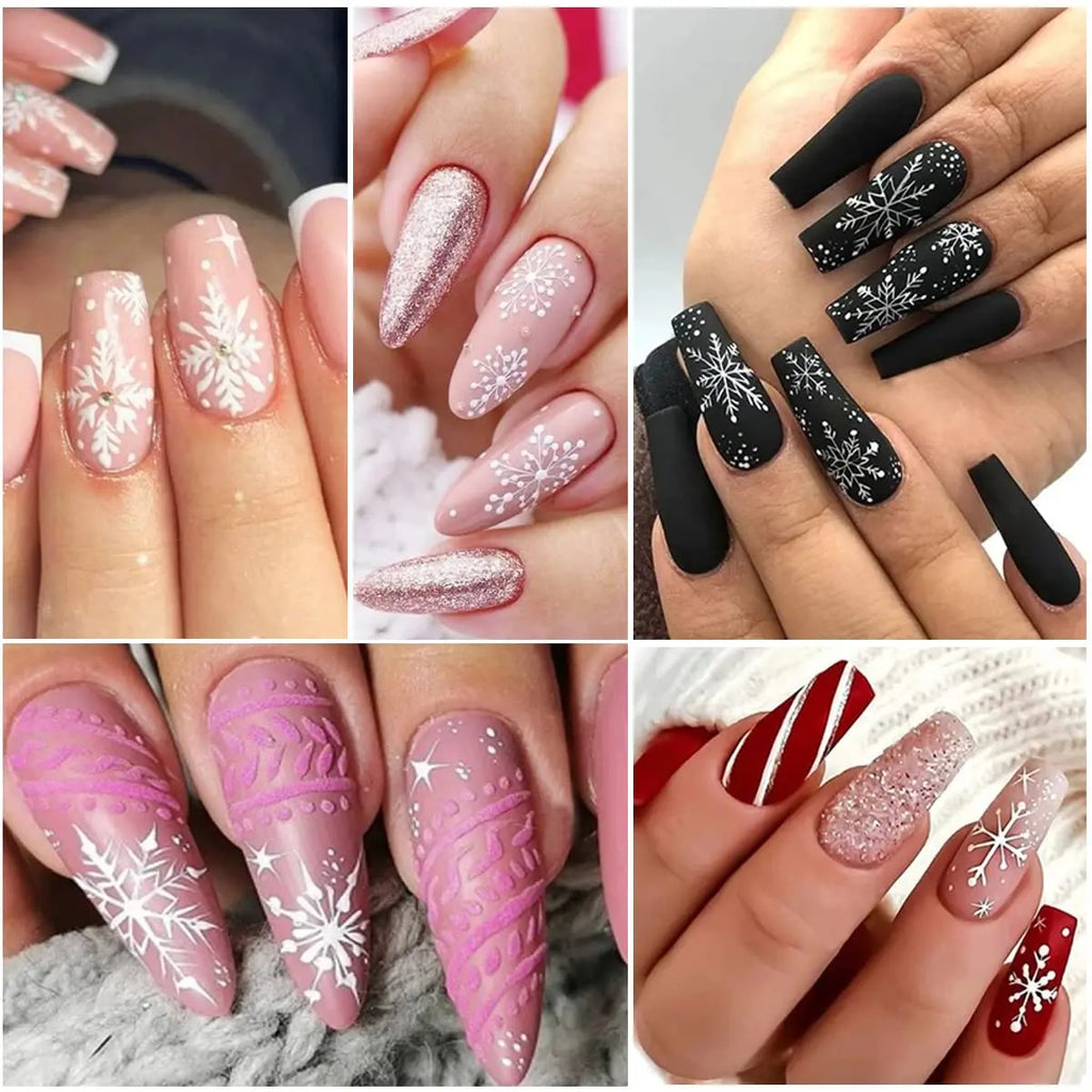 New Winter Snowflake Nail Stickers, White Snow Christmas New Year Self-Adhesive Nail Decals, DIY Nail Art Decor